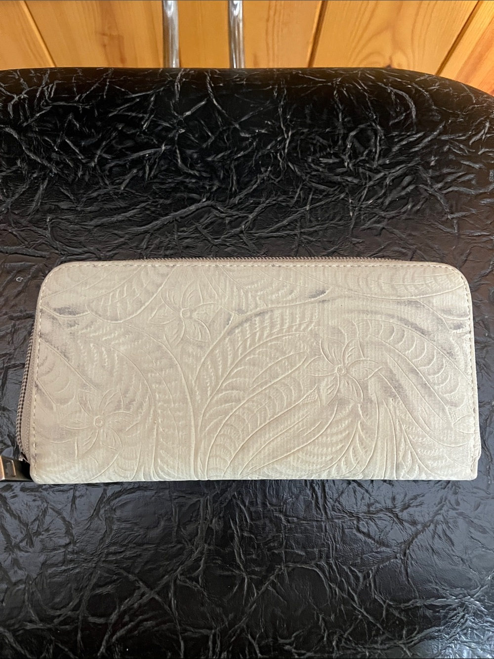 Ivory Embossed Wallet with Rhinestone Accents - Picture 3 of 7